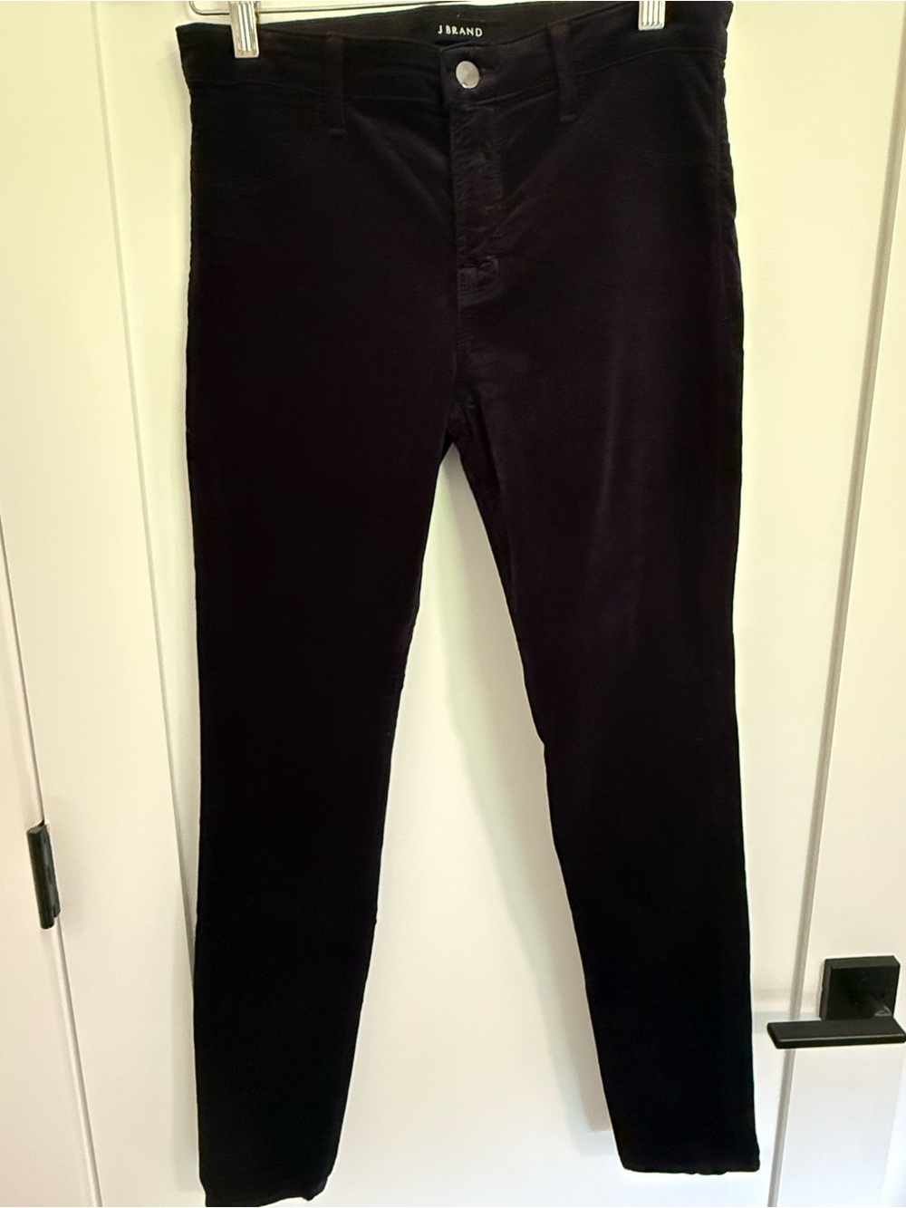 J Brand Super Skinny Twilight Purple Velvet Pants